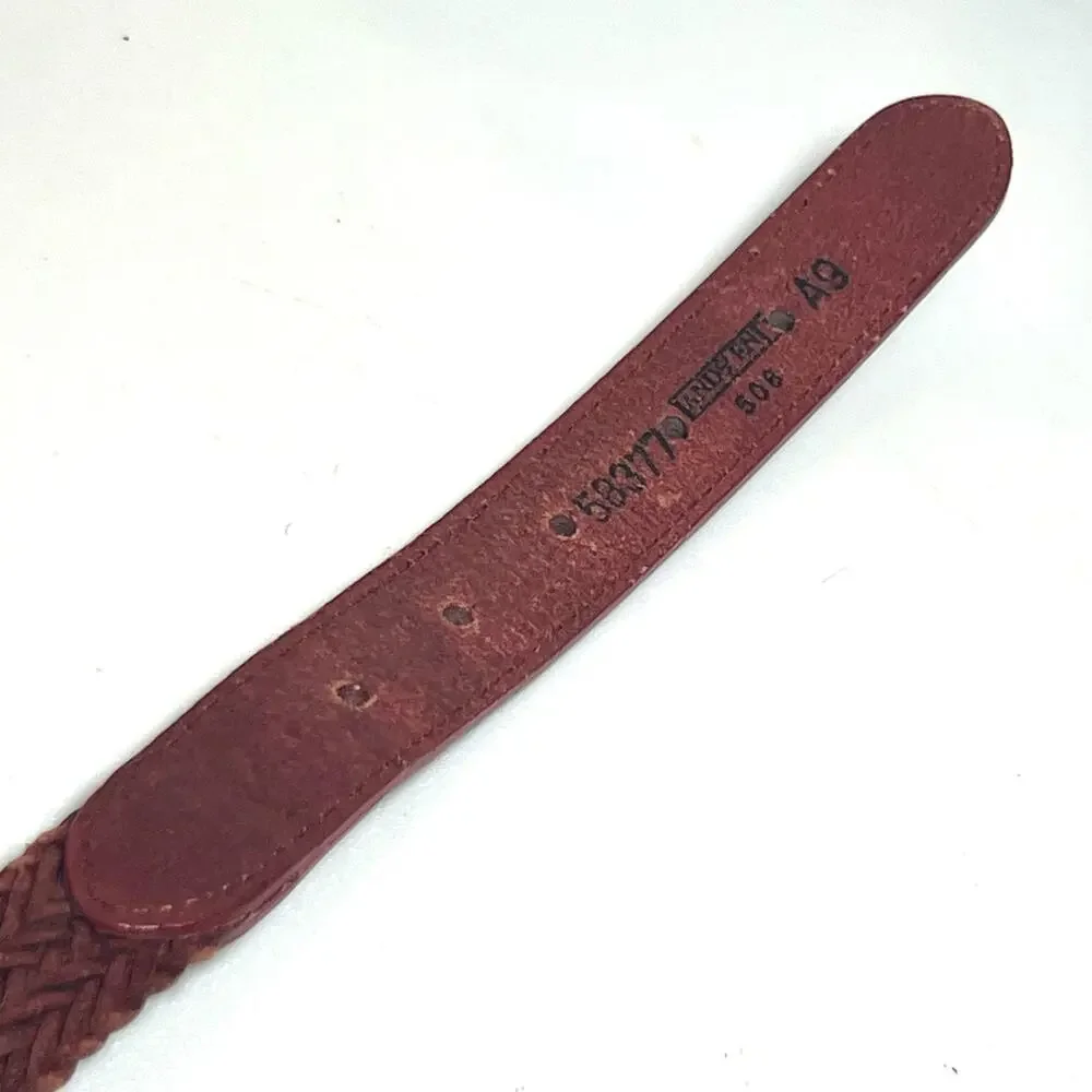 Lands End Leather Braided Skinny Belt Size Small Classic Red Woven Brass Buckle